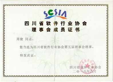 四川省軟件行業(yè)協(xié)會(huì)第五屆理事會(huì)理事證書(shū)